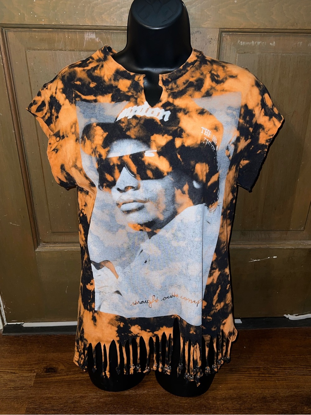 Easy E Black Acid Wash Hip Hop Rap Orange Gray Graphic Shirt Size S